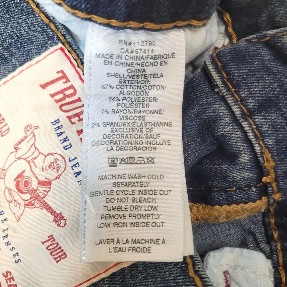 True Religion Geno Slim Big T Relaxed Red Rope Stitch Jeans 30x31